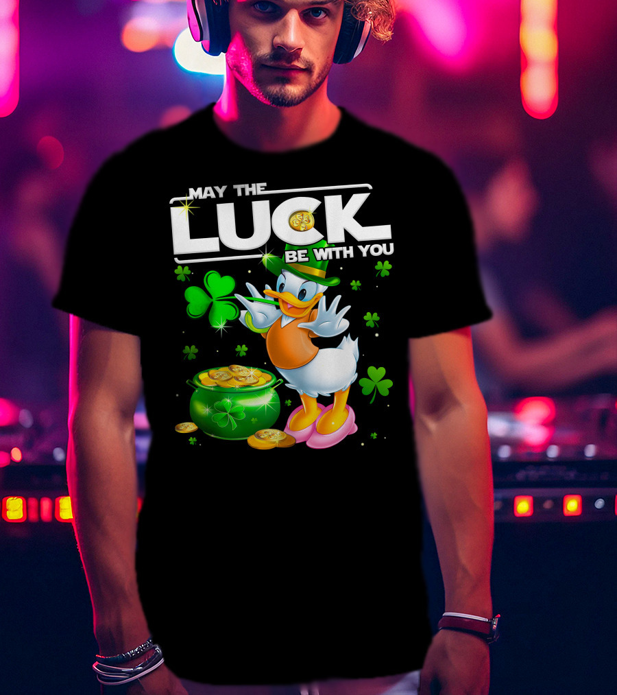 May The Luck Be With You Shamrock Coins Duck Pot Of Gold T-Shirt