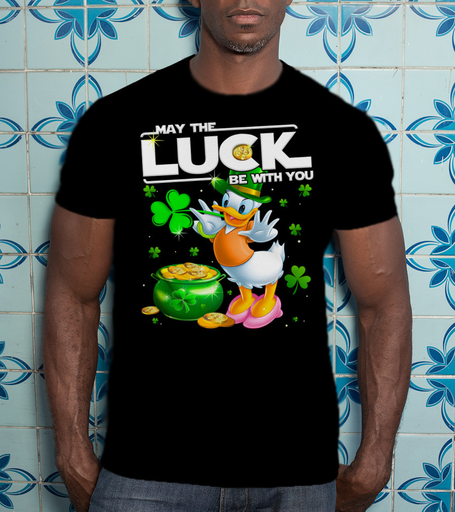 May The Luck Be With You Shamrock Coins Duck Pot Of Gold T-Shirt