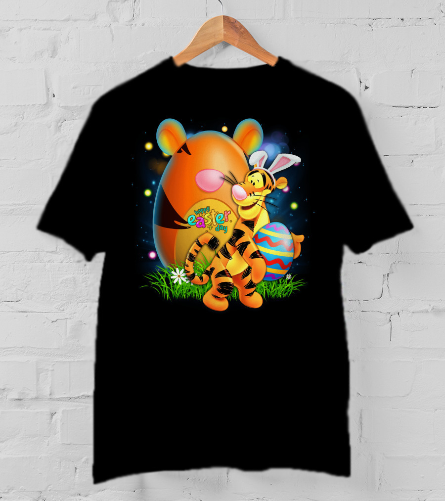 Happy Easter Day Tigger With Bunny Ears And Eggs T-Shirt