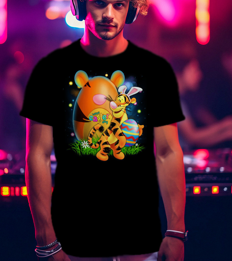 Happy Easter Day Tigger With Bunny Ears And Eggs T-Shirt