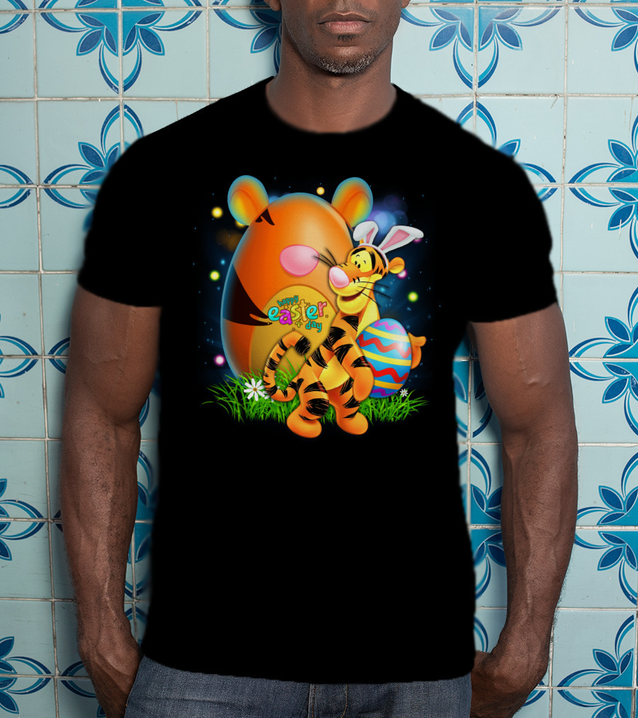 Happy Easter Day Tigger With Bunny Ears And Eggs T-Shirt