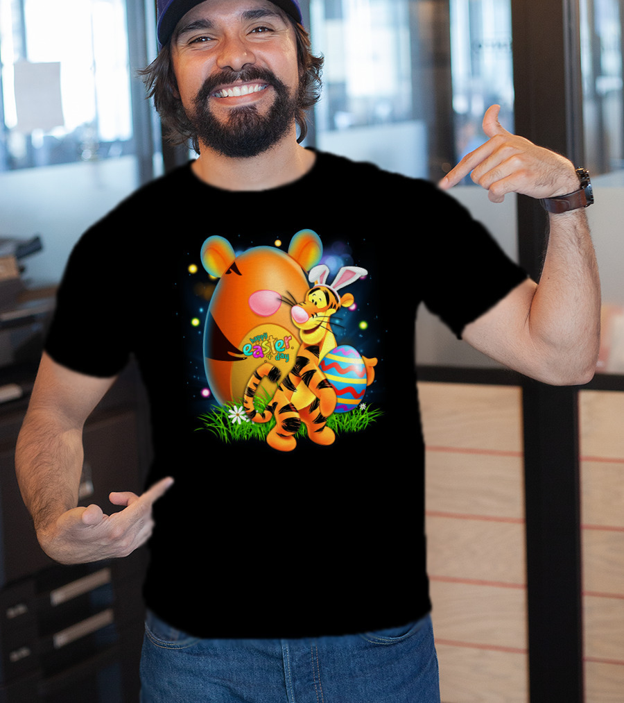 Happy Easter Day Tigger With Bunny Ears And Eggs T-Shirt