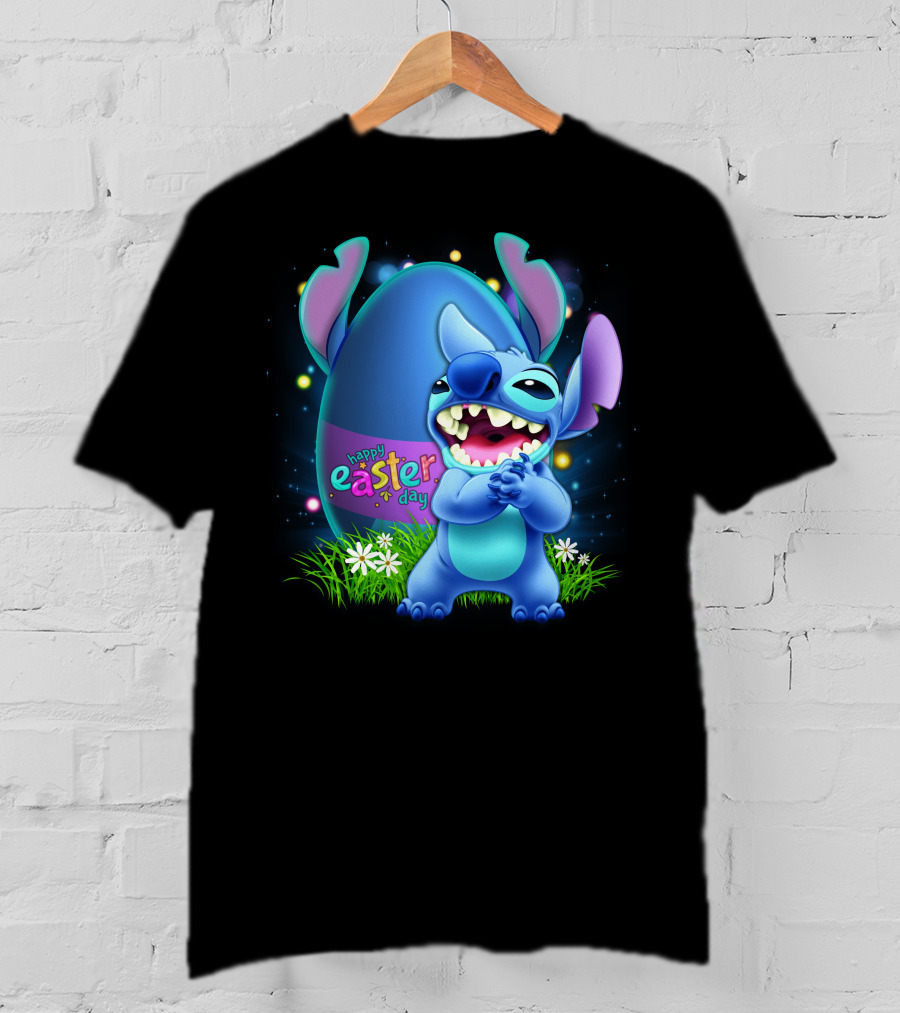Happy Easter Day Stitch With Easter Egg And Flowers T-Shirt