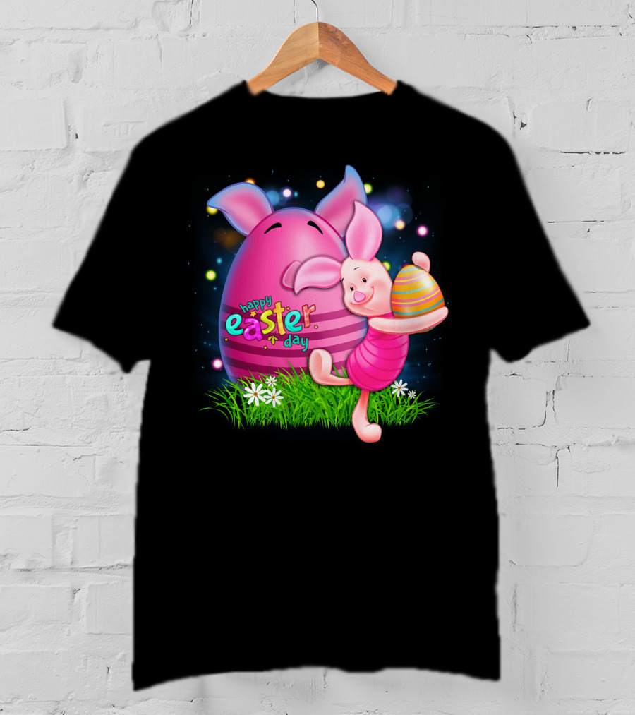 Happy Easter Day Piglet With Colorful Eggs T-Shirt