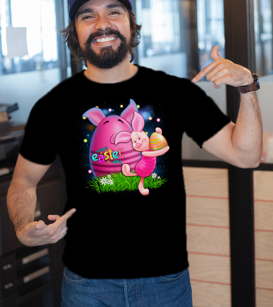 Happy Easter Day Piglet With Colorful Eggs T-Shirt