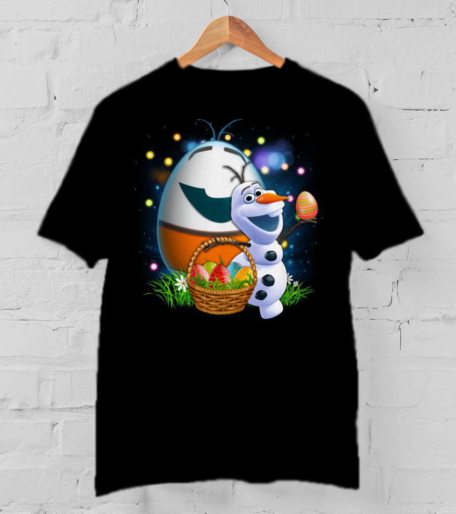 Olaf Easter Basket With Colorful Eggs And Smiling Egg Character T-Shirt