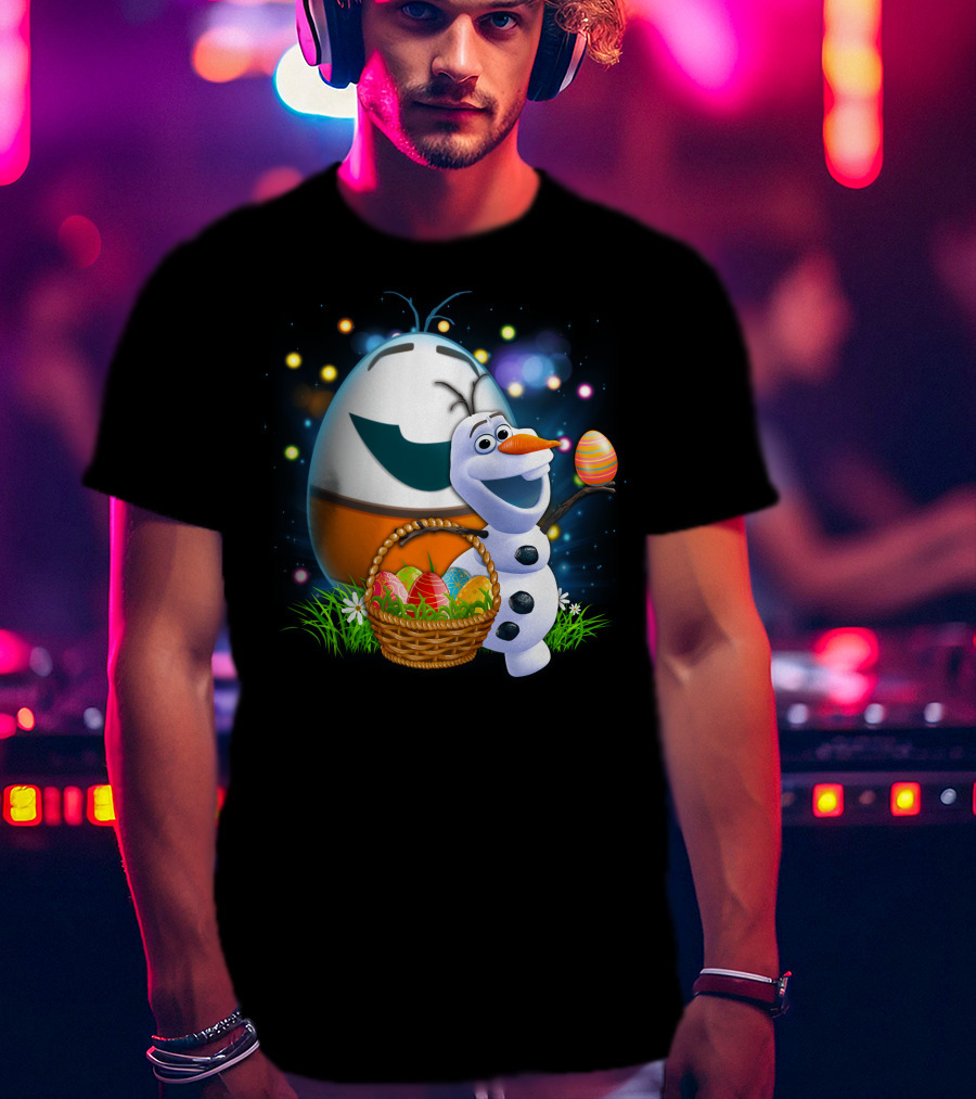 Olaf Easter Basket With Colorful Eggs And Smiling Egg Character T-Shirt