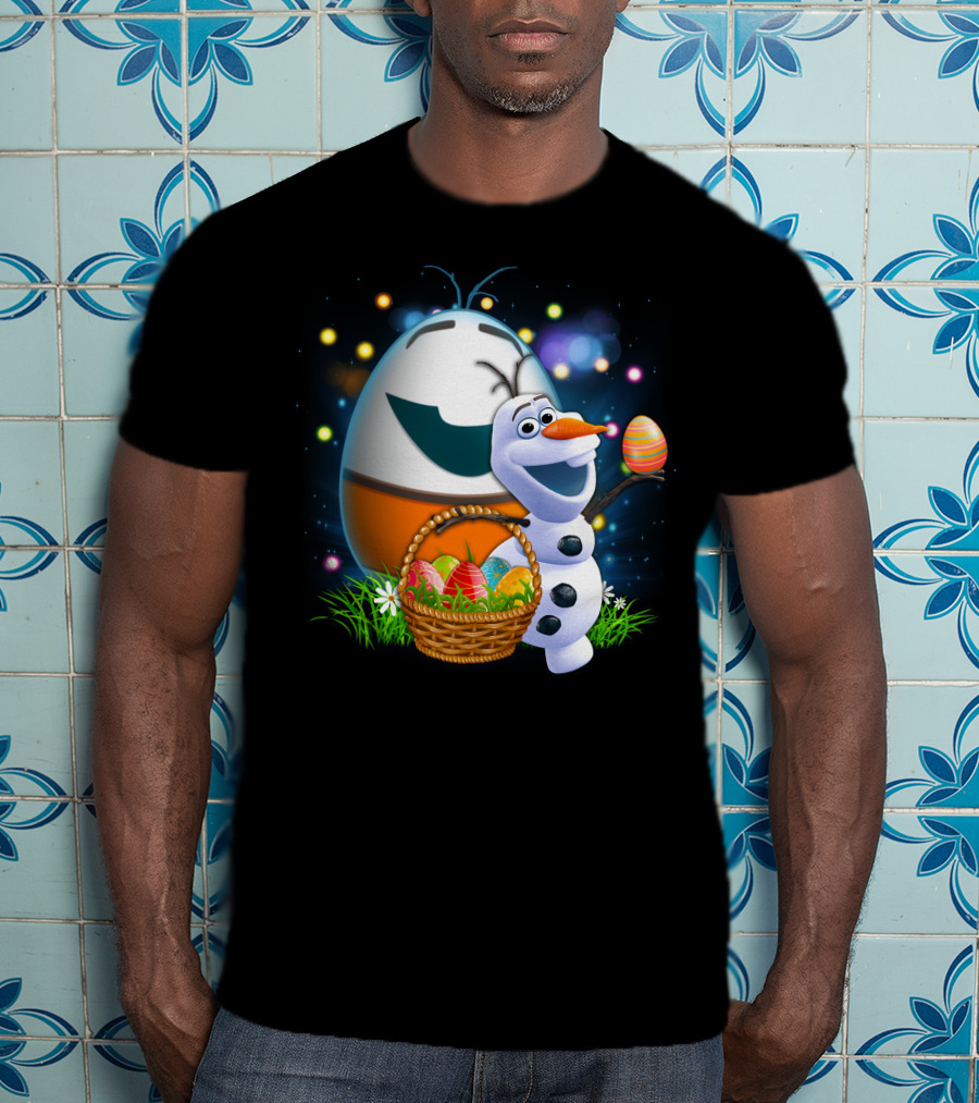 Olaf Easter Basket With Colorful Eggs And Smiling Egg Character T-Shirt