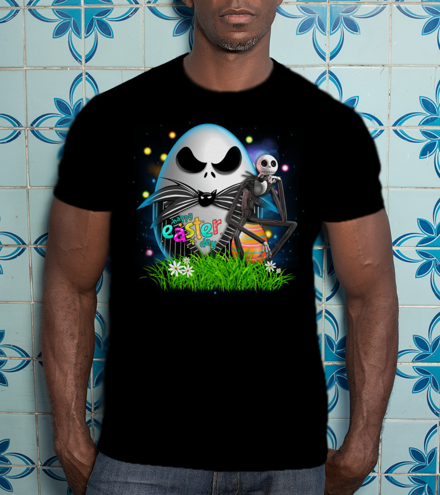 Happy Easter Day Jack Skellington Sitting By Egg T-Shirt