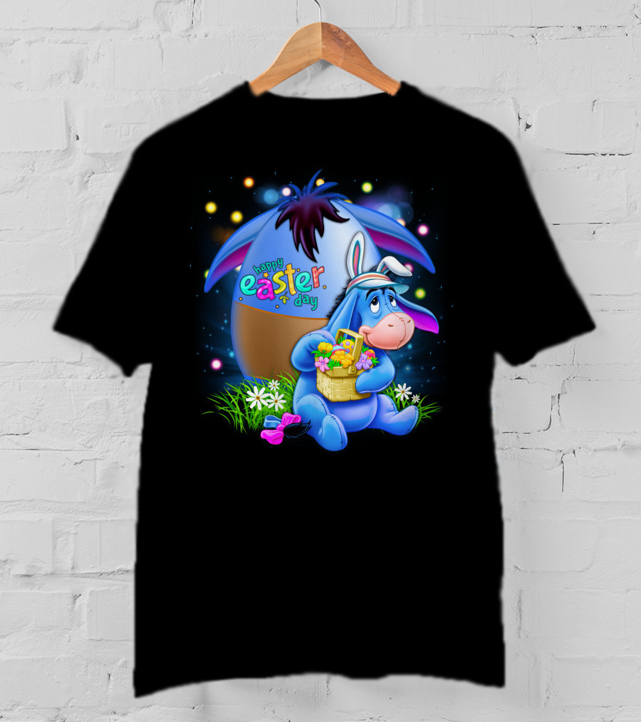 Happy Easter Day Eeyore With Basket And Colorful Egg T-Shirt