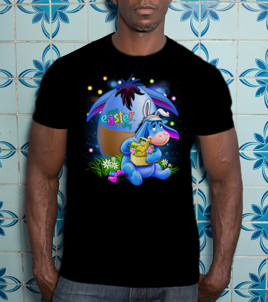 Happy Easter Day Eeyore With Basket And Colorful Egg T-Shirt