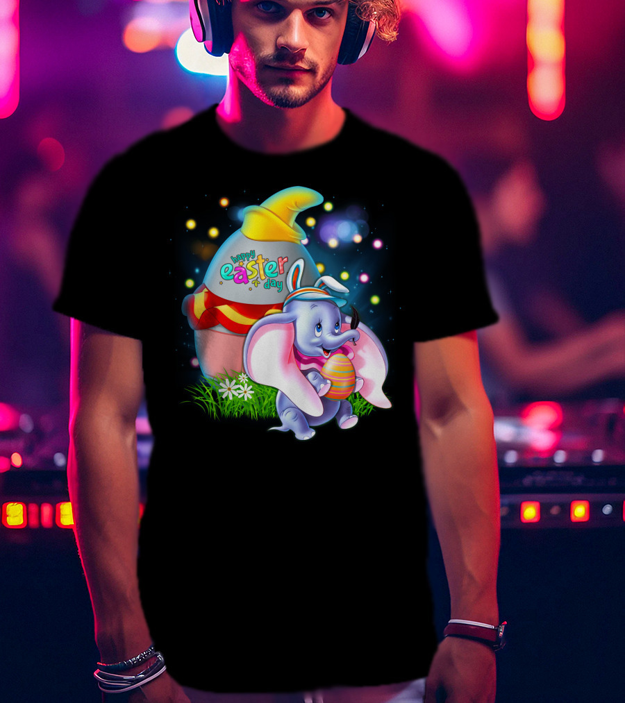 Happy Easter Day Dumbo With Colorful Egg And Hat T-Shirt