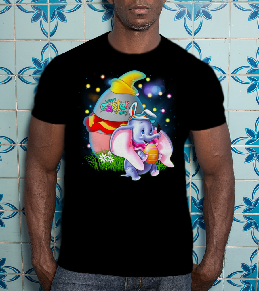 Happy Easter Day Dumbo With Colorful Egg And Hat T-Shirt