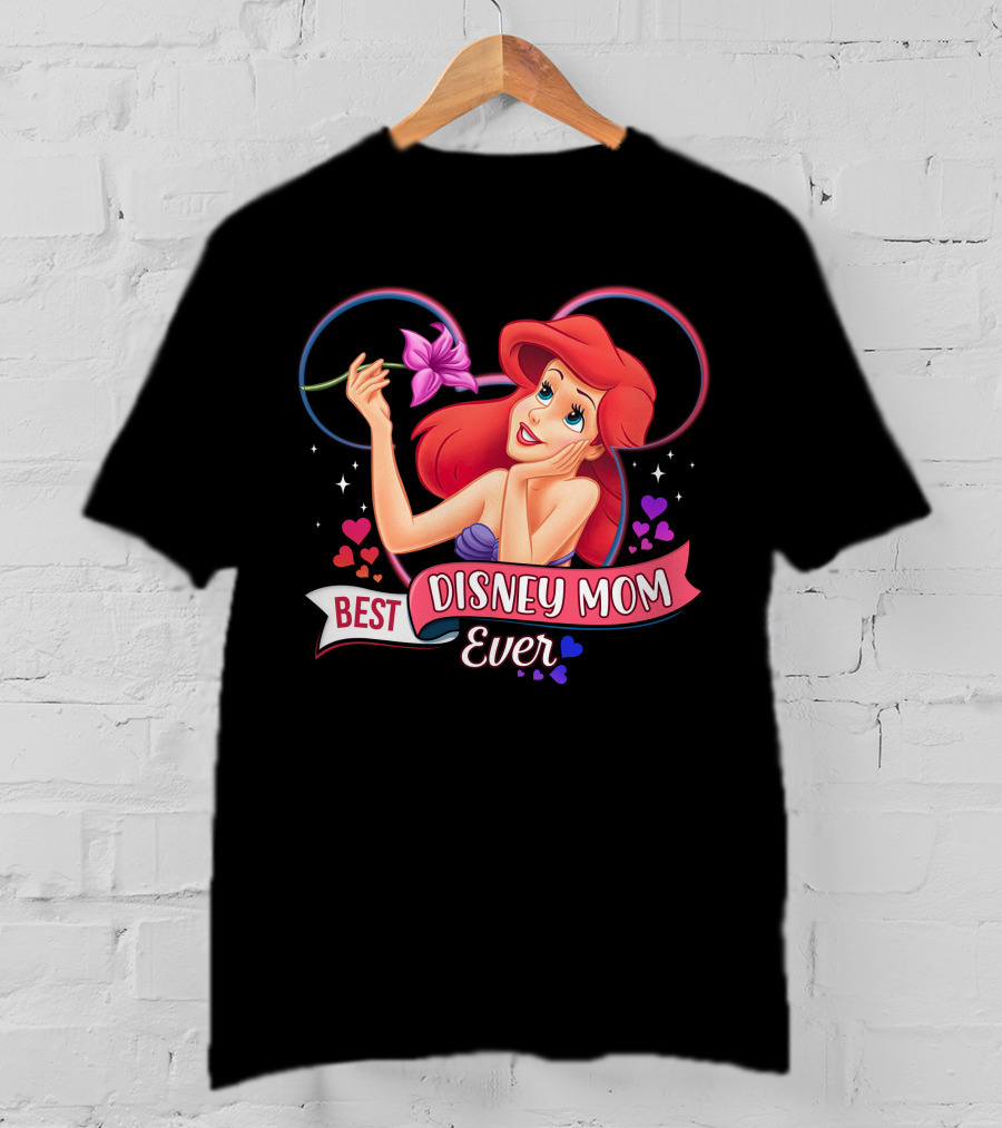 Best Disney Mom Ever Ariel Hearts And Flowers T-Shirt