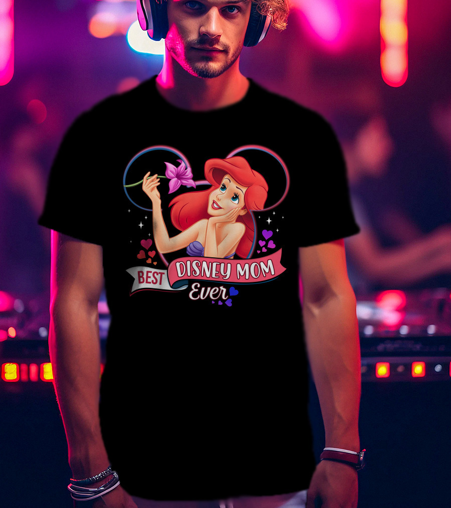 Best Disney Mom Ever Ariel Hearts And Flowers T-Shirt