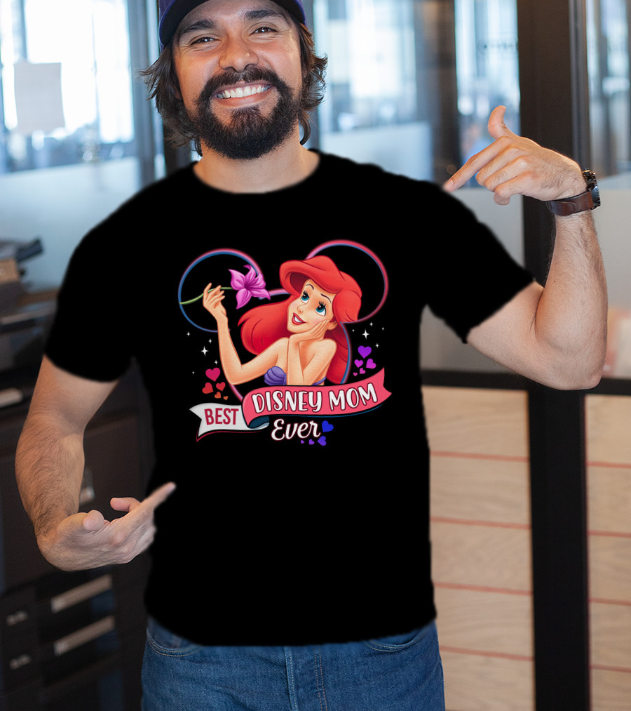 Best Disney Mom Ever Ariel Hearts And Flowers T-Shirt