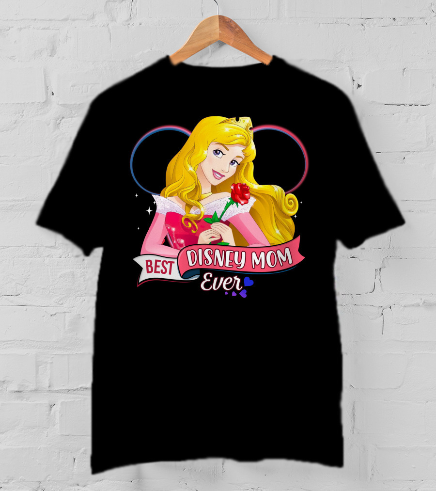 Best Disney Mom Ever Aurora Princess Holding Red Rose T-Shirt