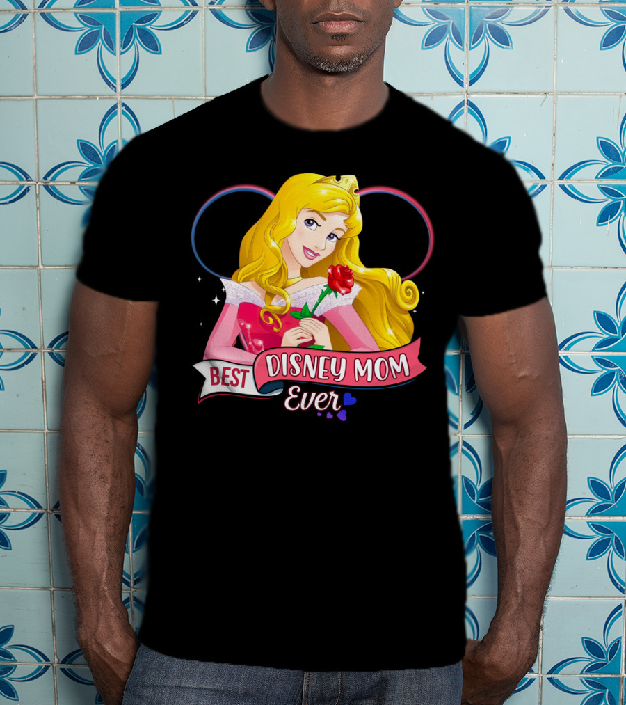 Best Disney Mom Ever Aurora Princess Holding Red Rose T-Shirt
