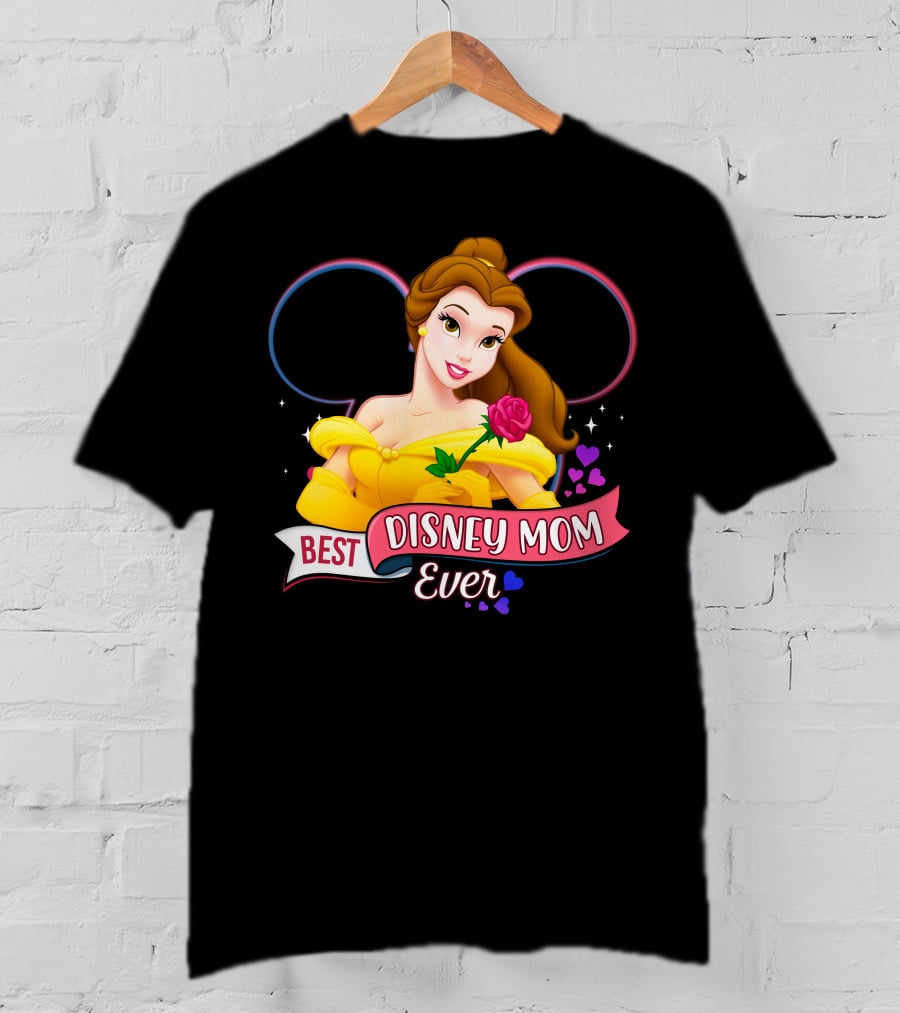 Best Disney Mom Ever Belle With Hearts And Rose T-Shirt