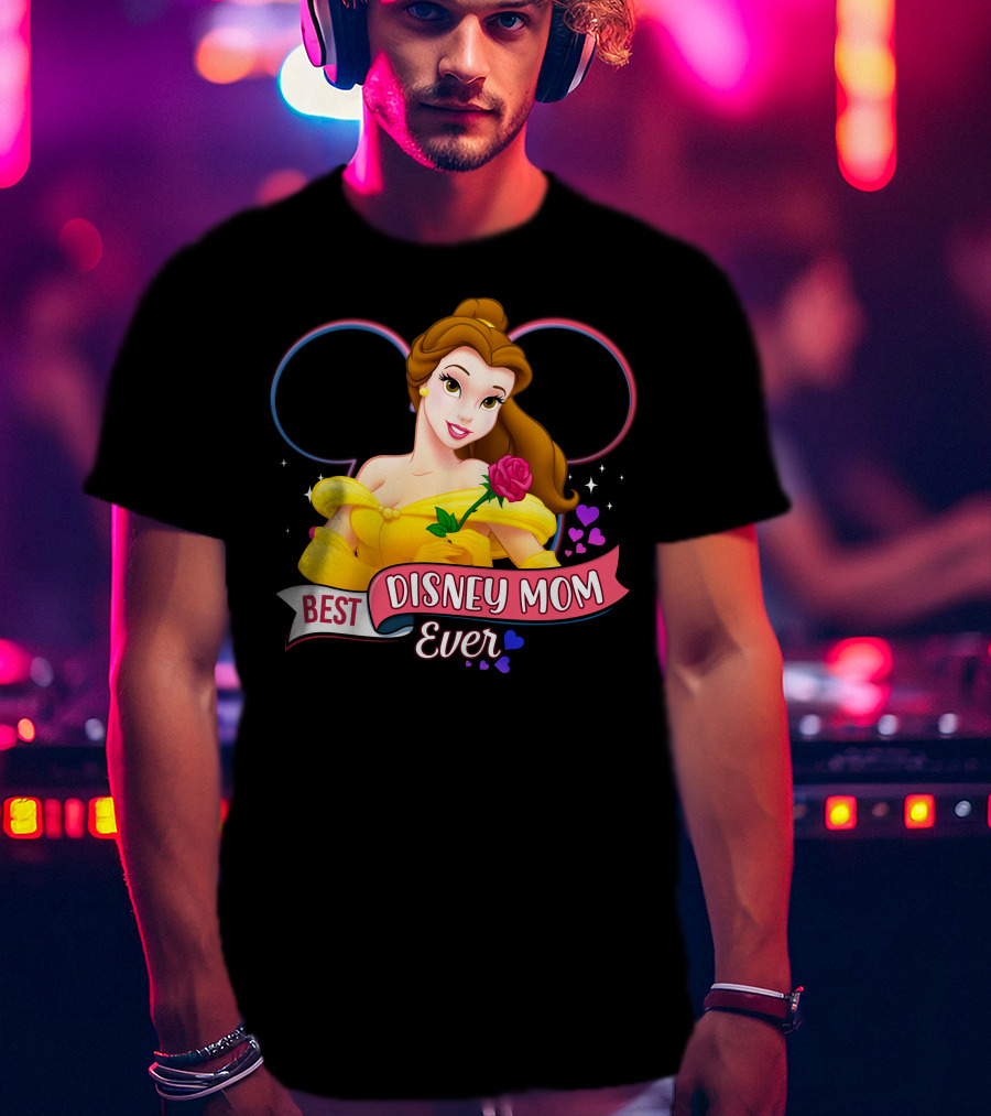 Best Disney Mom Ever Belle With Hearts And Rose T-Shirt