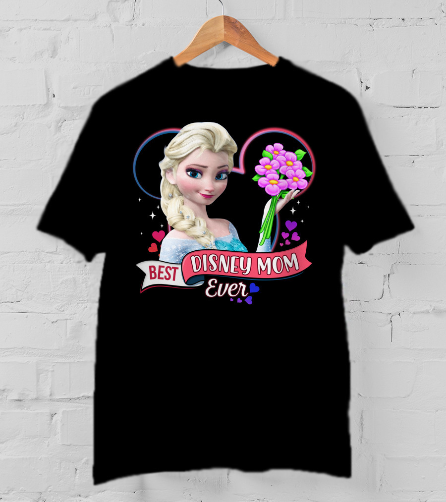 Best Disney Mom Ever Elsa Heart Flowers T-Shirt