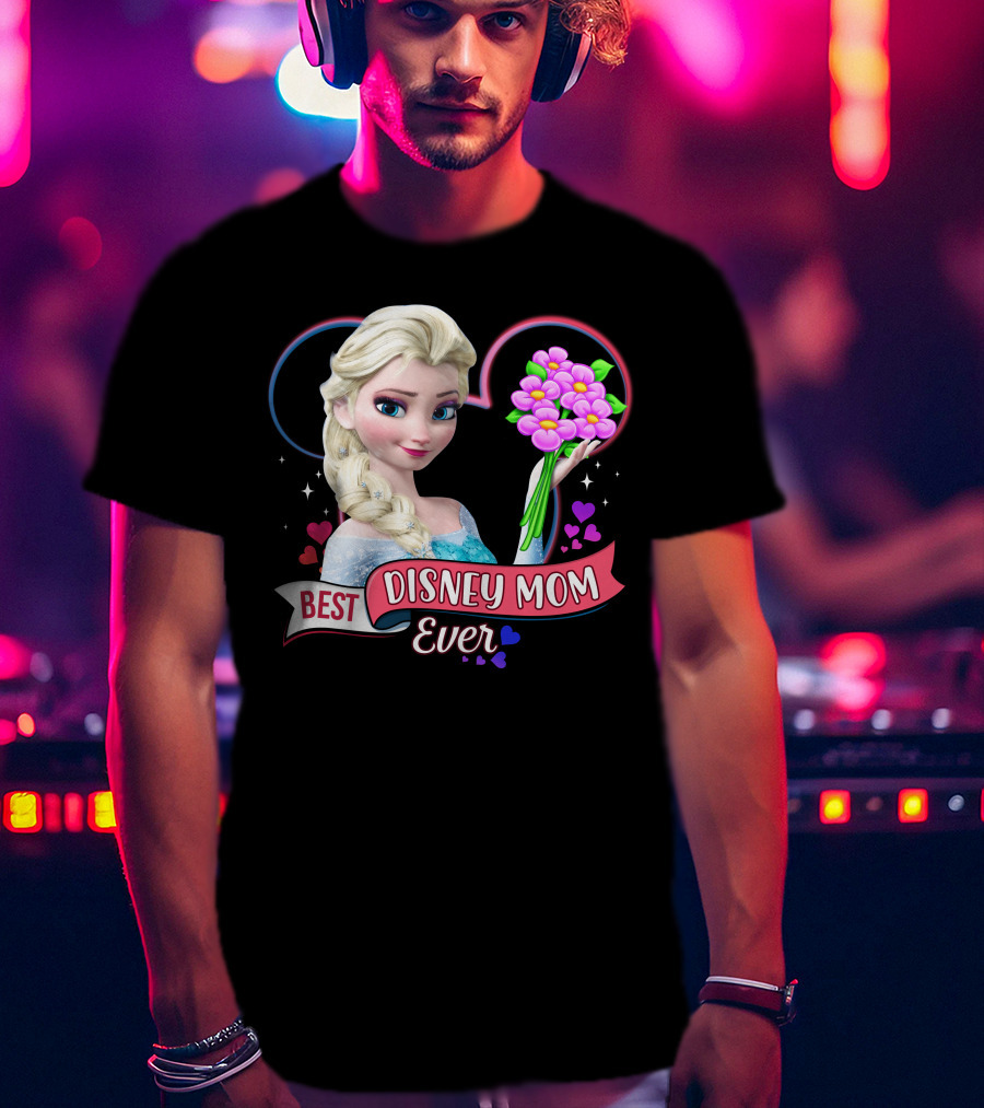 Best Disney Mom Ever Elsa Heart Flowers T-Shirt