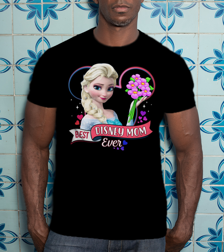 Best Disney Mom Ever Elsa Heart Flowers T-Shirt