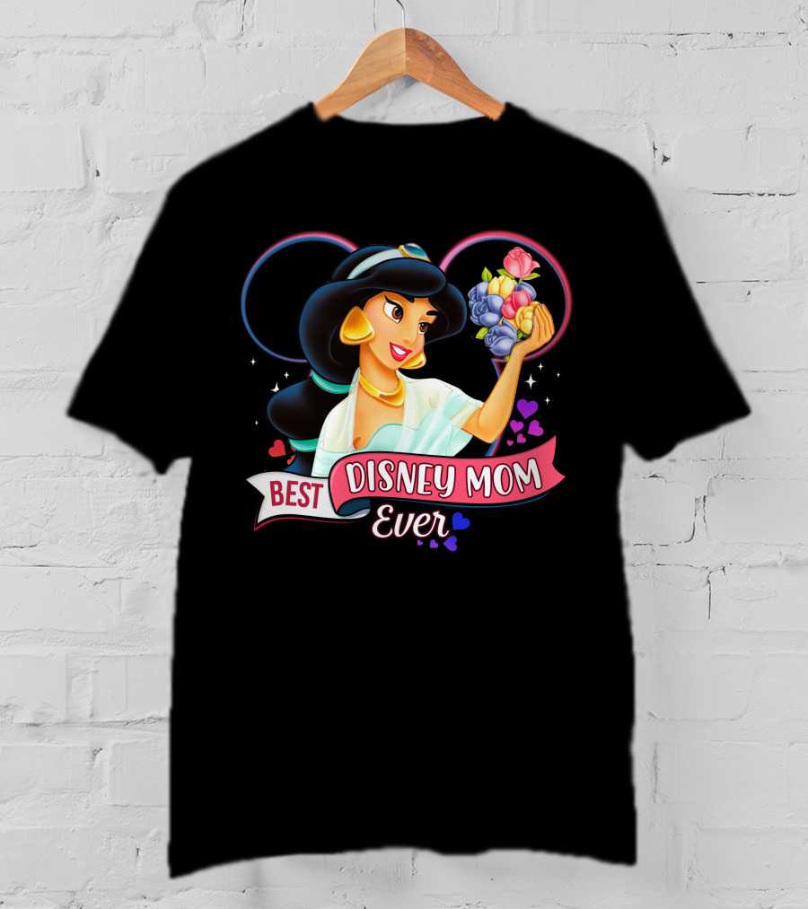 Best Disney Mom Ever Jasmine With Flowers And Hearts T-Shirt