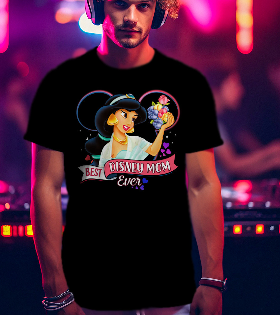 Best Disney Mom Ever Jasmine With Flowers And Hearts T-Shirt