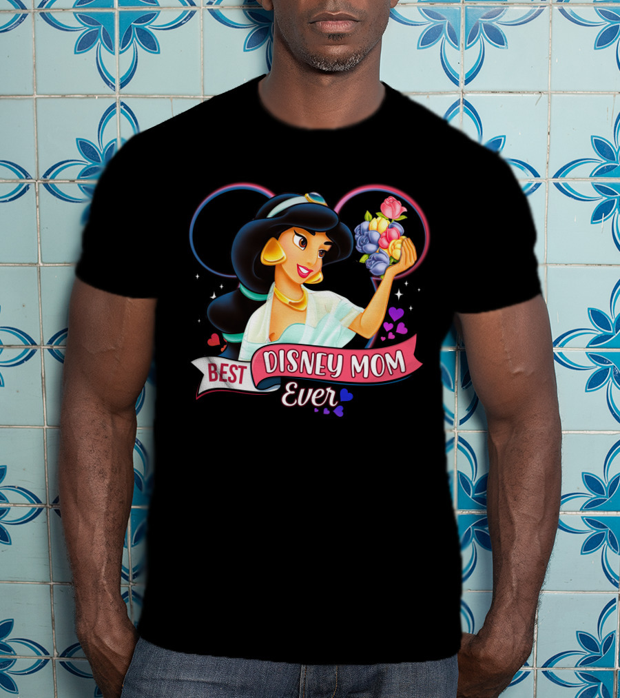 Best Disney Mom Ever Jasmine With Flowers And Hearts T-Shirt