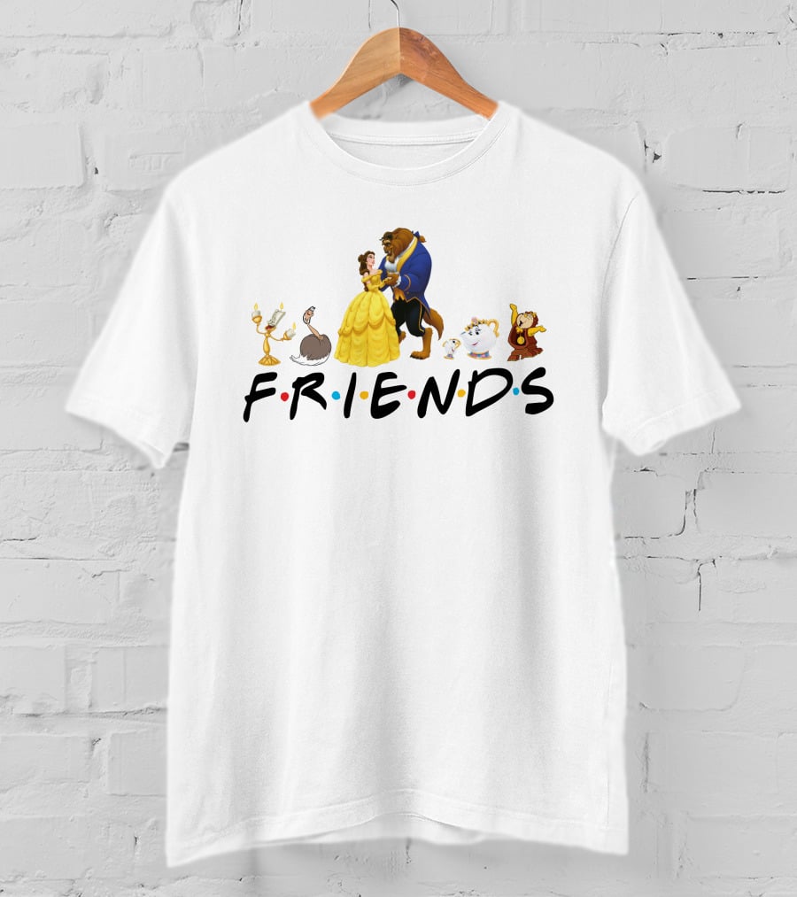 Beauty And The Beast Cast With Friends Logo Style T-Shirt