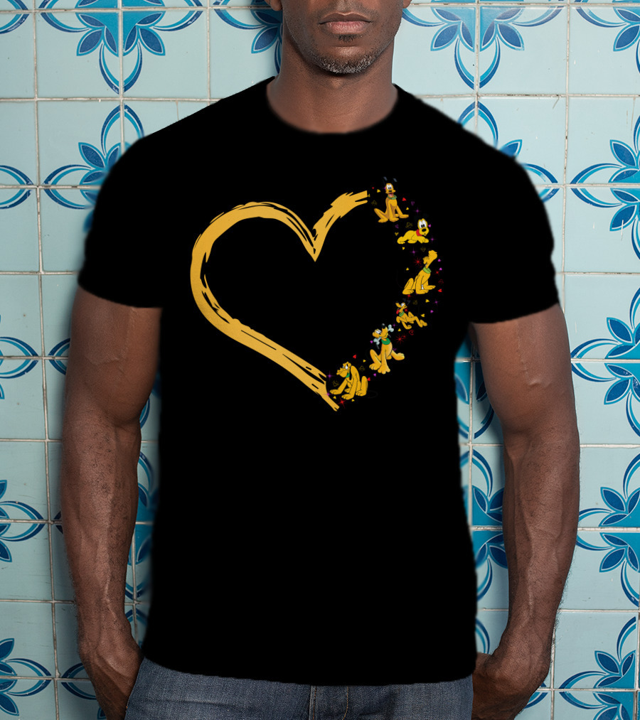 Pluto Heart Outline With Colorful Rover Illustrations T-Shirt