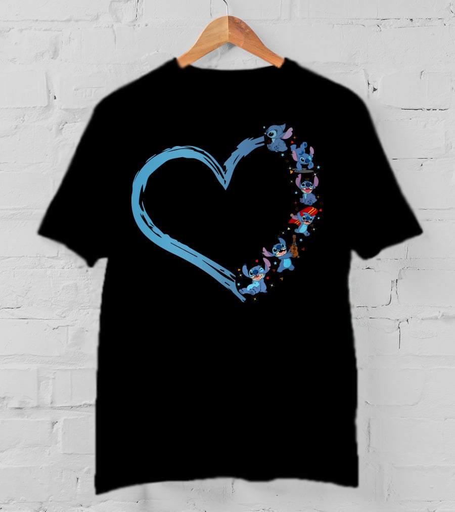 Lilo And Stitch Characters Heart Shape T-Shirt