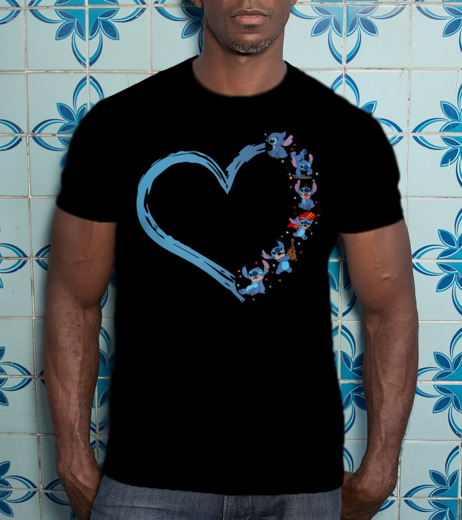 Lilo And Stitch Characters Heart Shape T-Shirt