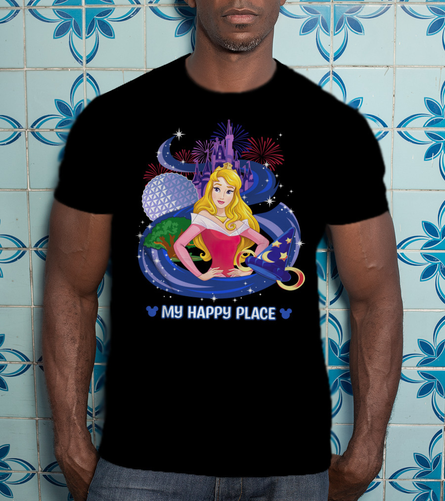 Aurora Disney My Happy Place Castle Fireworks Magic Hat T-Shirt
