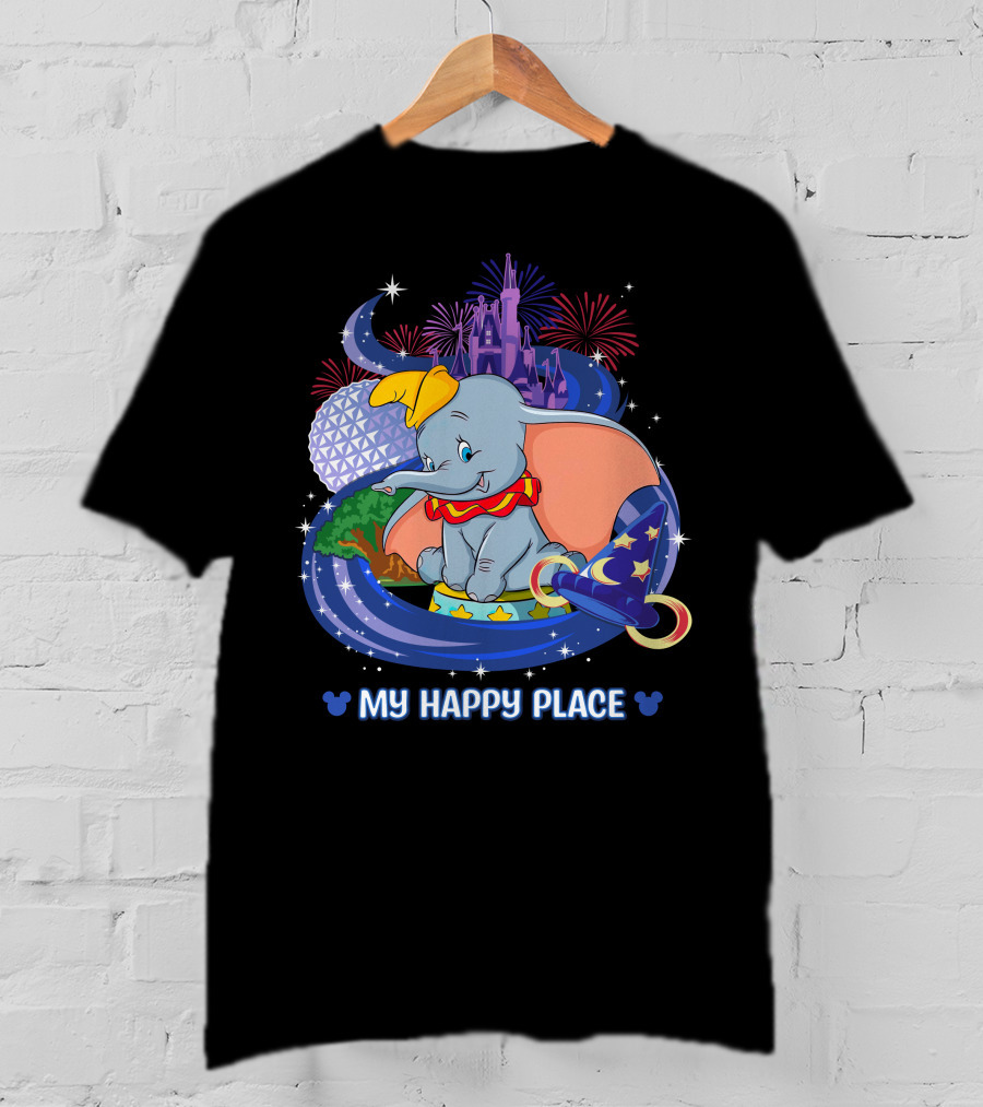 Dumbo My Happy Place Disney Parks Fireworks Space Mountain Mickey Ears T-Shirt