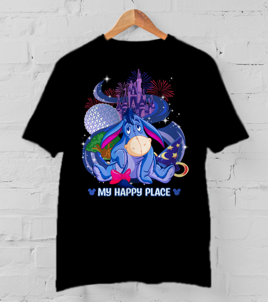 Eeyore My Happy Place Disney Castle Fireworks Epcot Mickey Ears T-Shirt