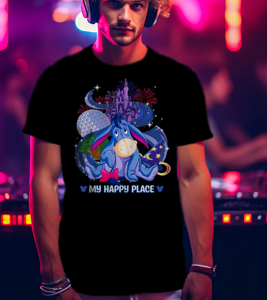 Eeyore My Happy Place Disney Castle Fireworks Epcot Mickey Ears T-Shirt