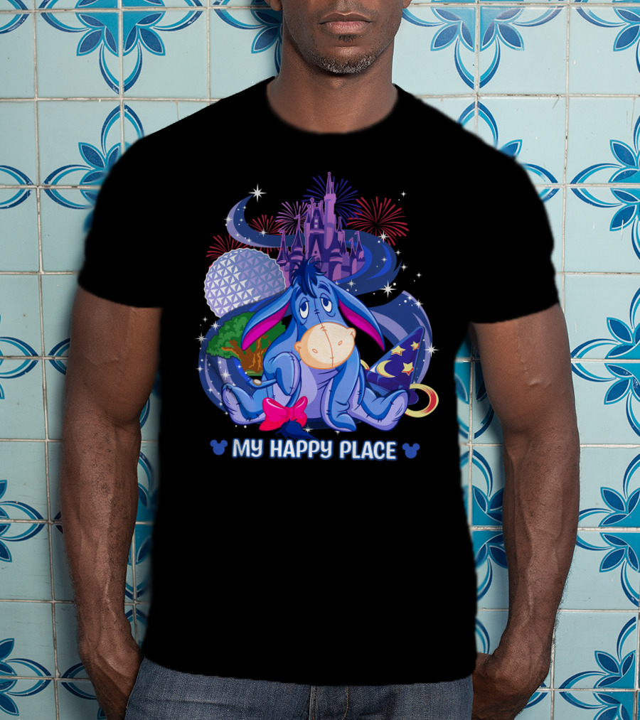 Eeyore My Happy Place Disney Castle Fireworks Epcot Mickey Ears T-Shirt