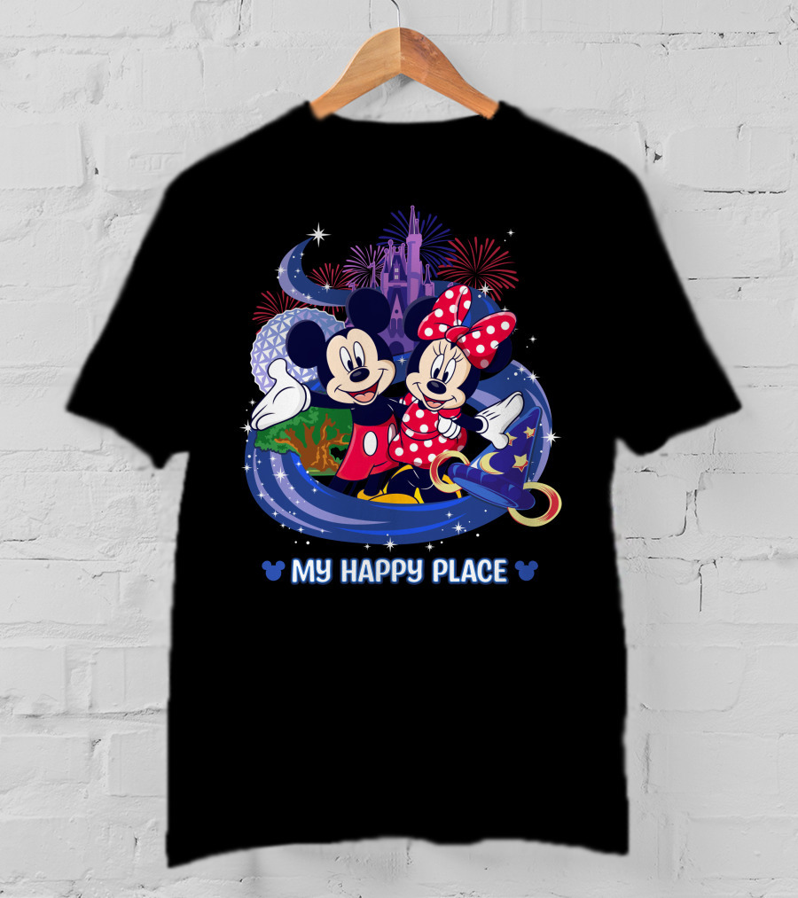 My Happy Place Mickey Minnie Castle Fireworks Epcot T-Shirt