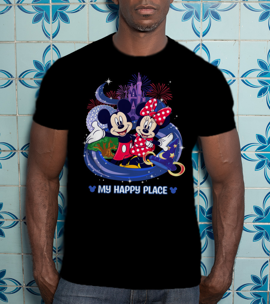 My Happy Place Mickey Minnie Castle Fireworks Epcot T-Shirt