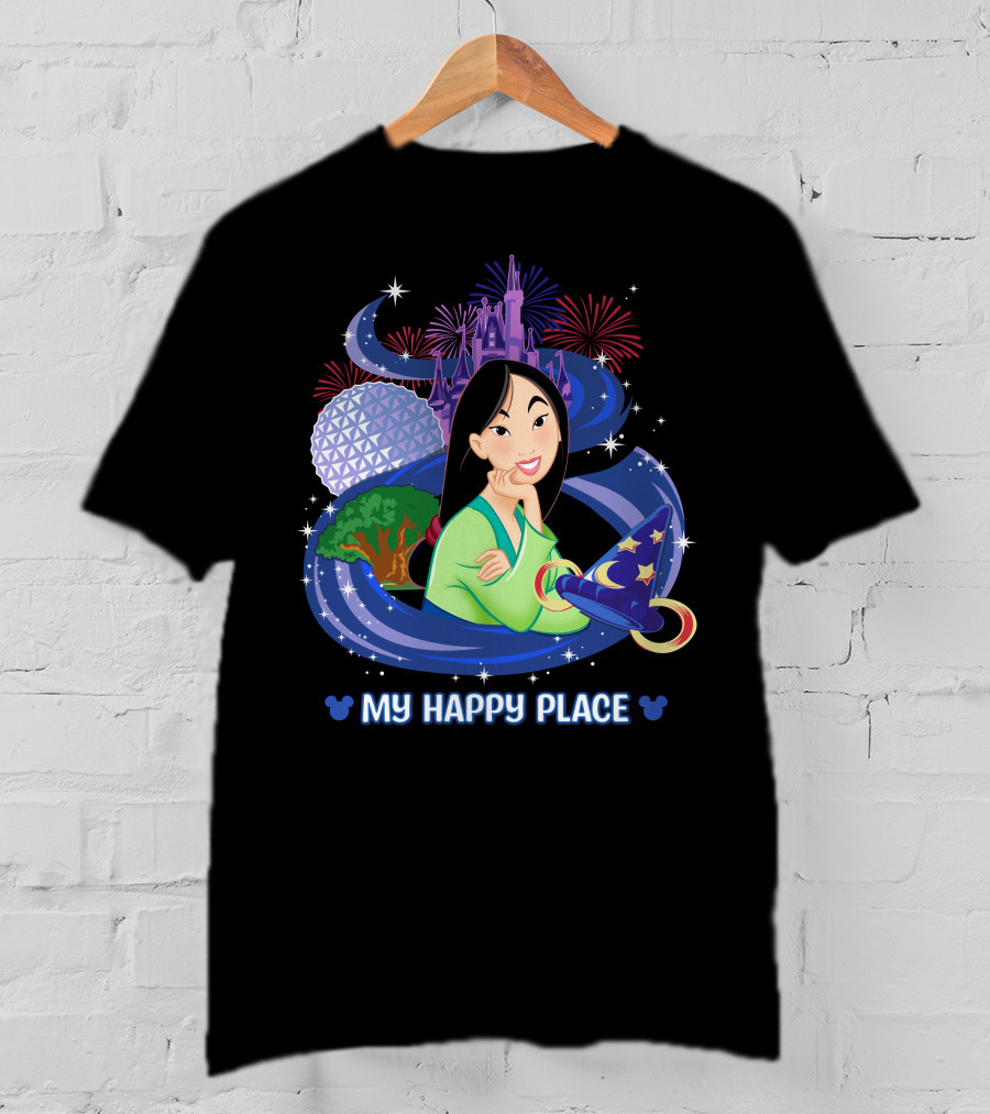 Mulan My Happy Place Disney Theme Parks Castle Fireworks And Sorcerer's Hat T-Shirt