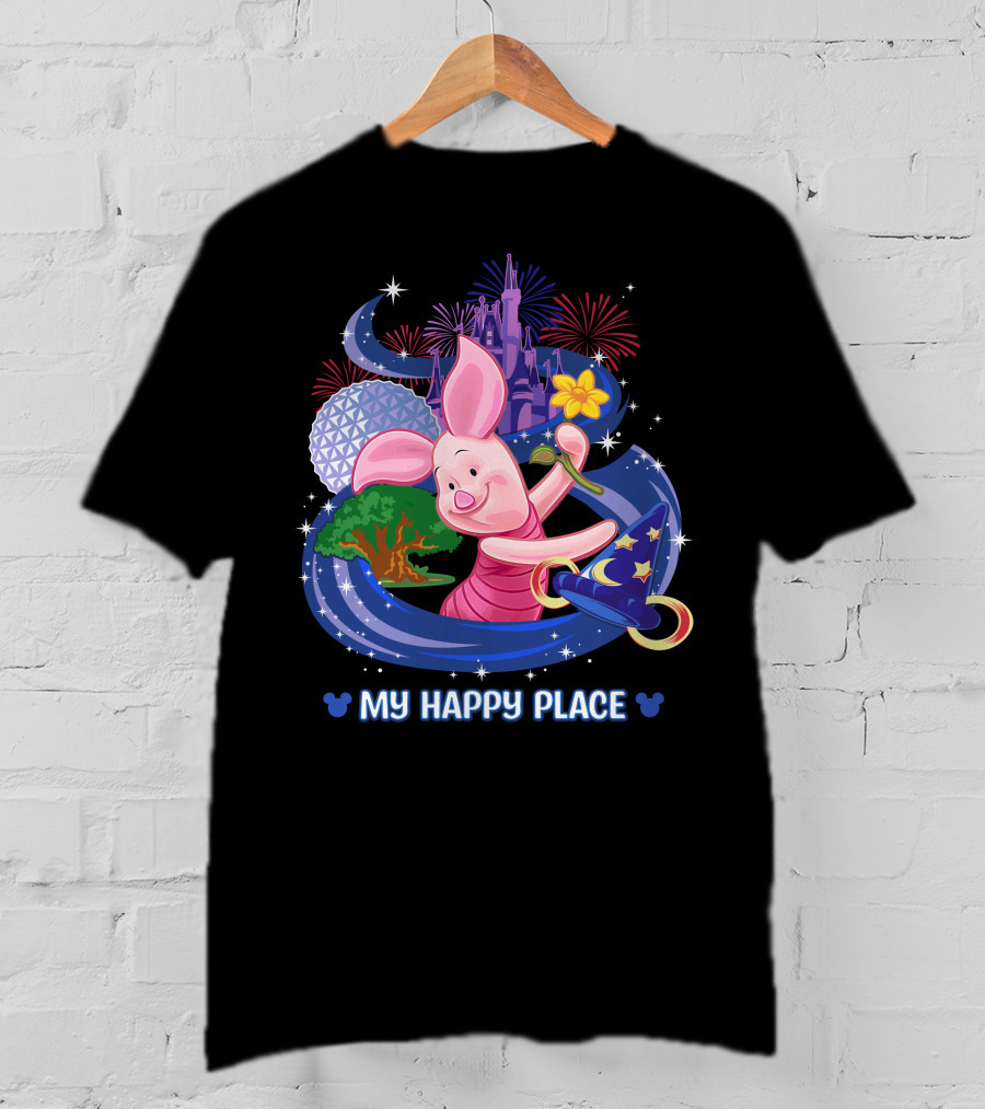 My Happy Place Piglet With Castle Fireworks And Magic Hat T-Shirt