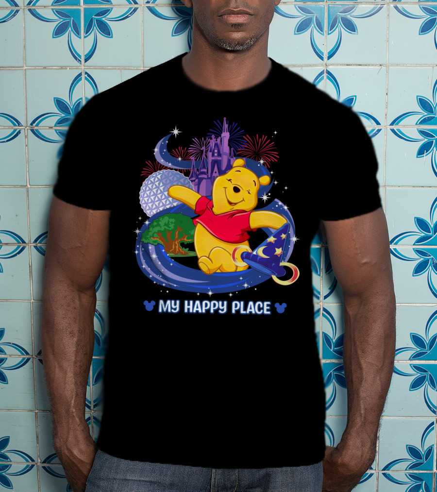 My Happy Place Pooh Castle Fireworks Sorcerer Hat T-Shirt