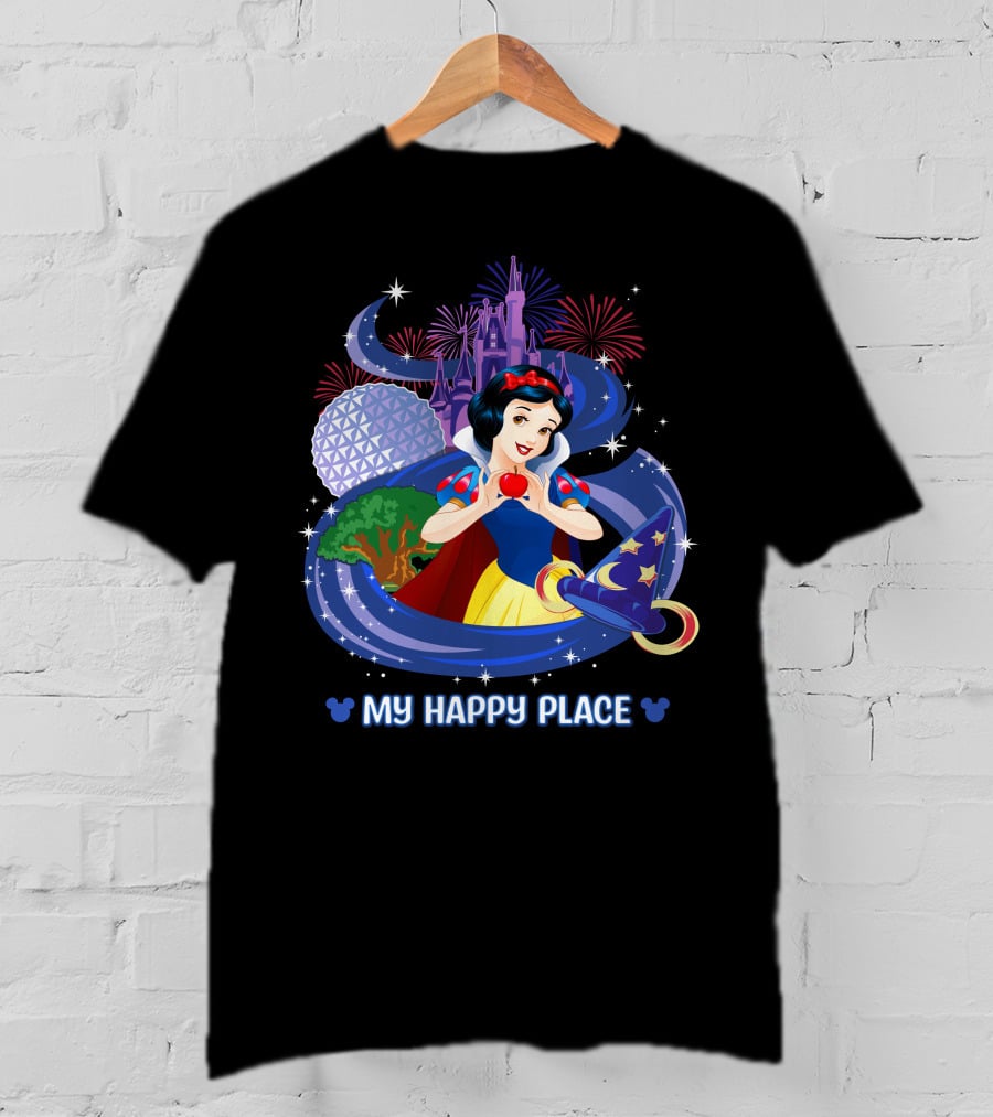 My Happy Place Snow White Disneyland Magic Kingdom Castle Fireworks Epcot T-Shirt