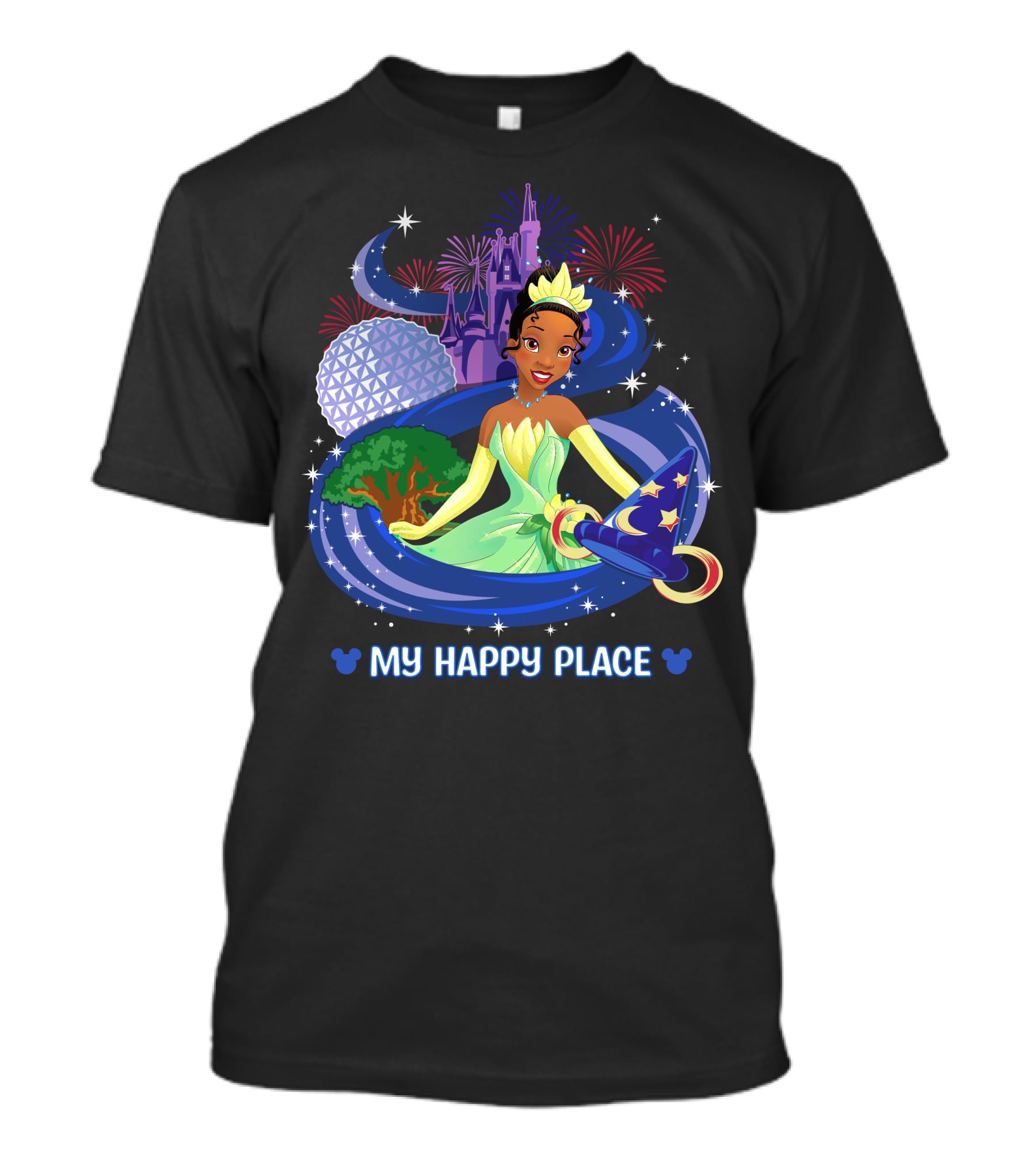 My Happy Place Tiana Princess Disney Magic Kingdom Epcot Fireworks T-Shirt