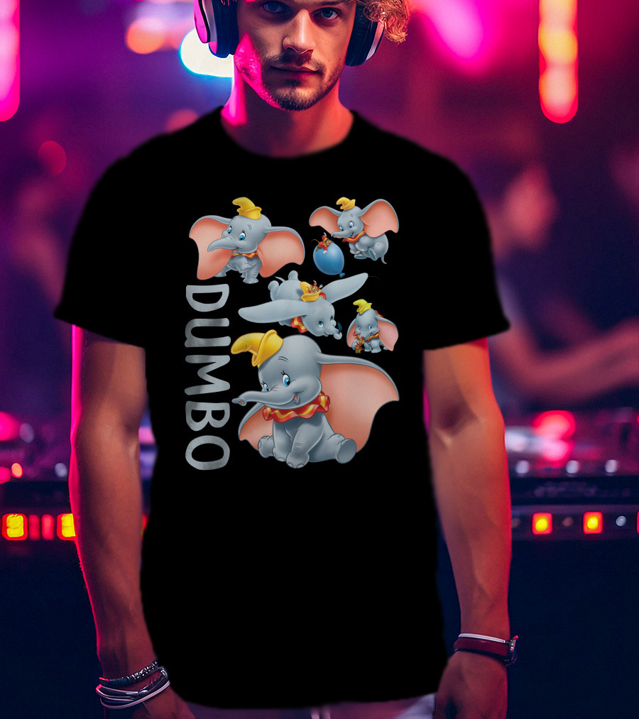 Dumbo Cute Flying Elephant With Yellow Hat And Pink Ears T-Shirt