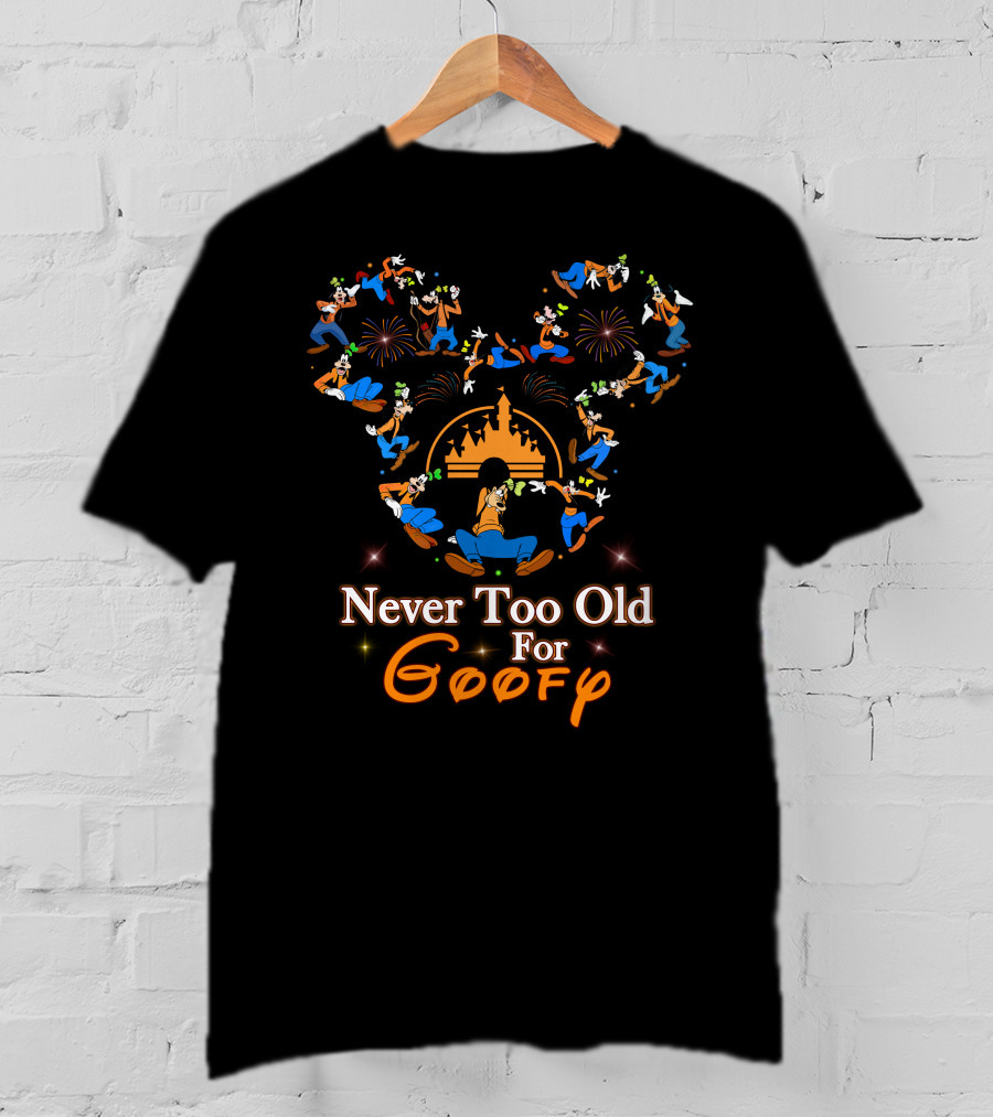 Never Too Old For Goofy Disney Castle Fireworks T-Shirt