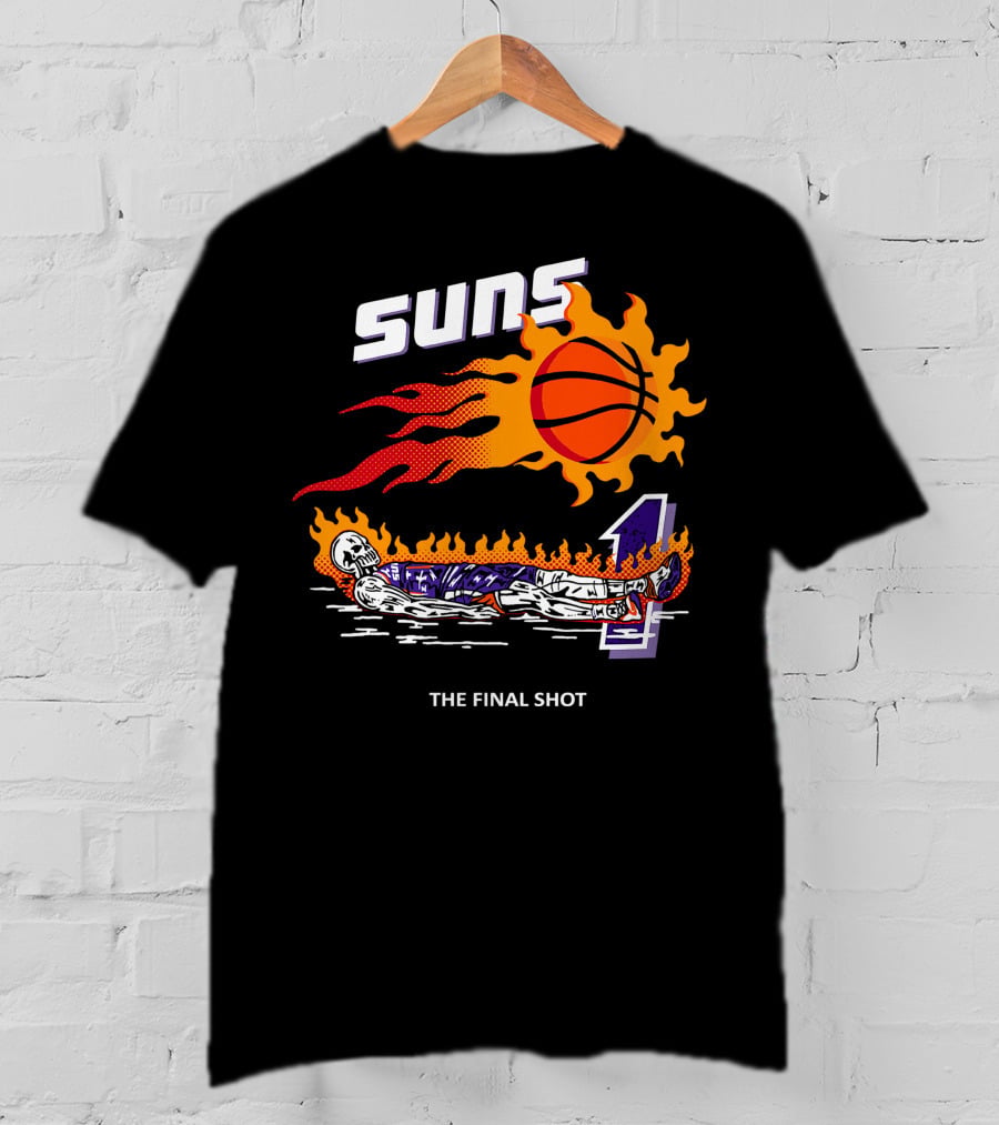 Suns The Final Shot Flaming Basketball Skeleton T-Shirt