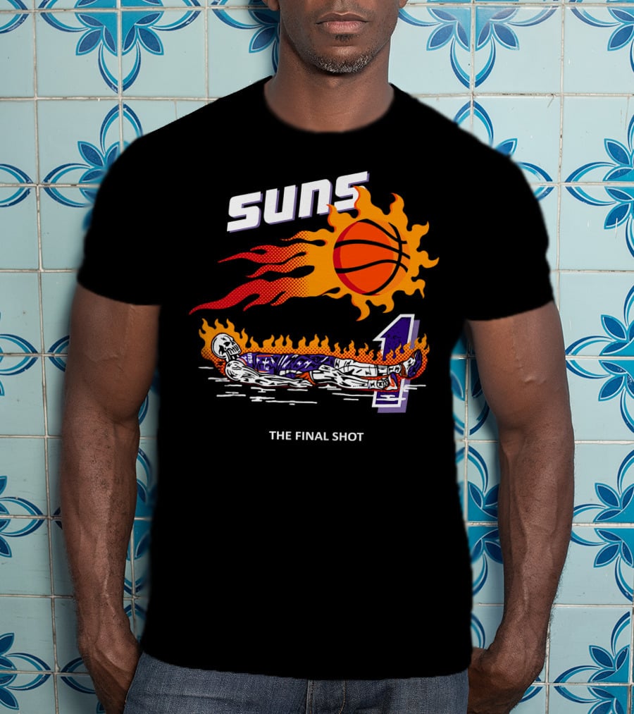 Suns The Final Shot Flaming Basketball Skeleton T-Shirt